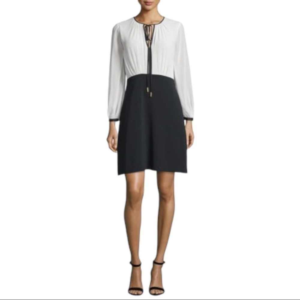 NWT Erin Fetherston Flared Combo White Silk Black Cocktail Dress 0